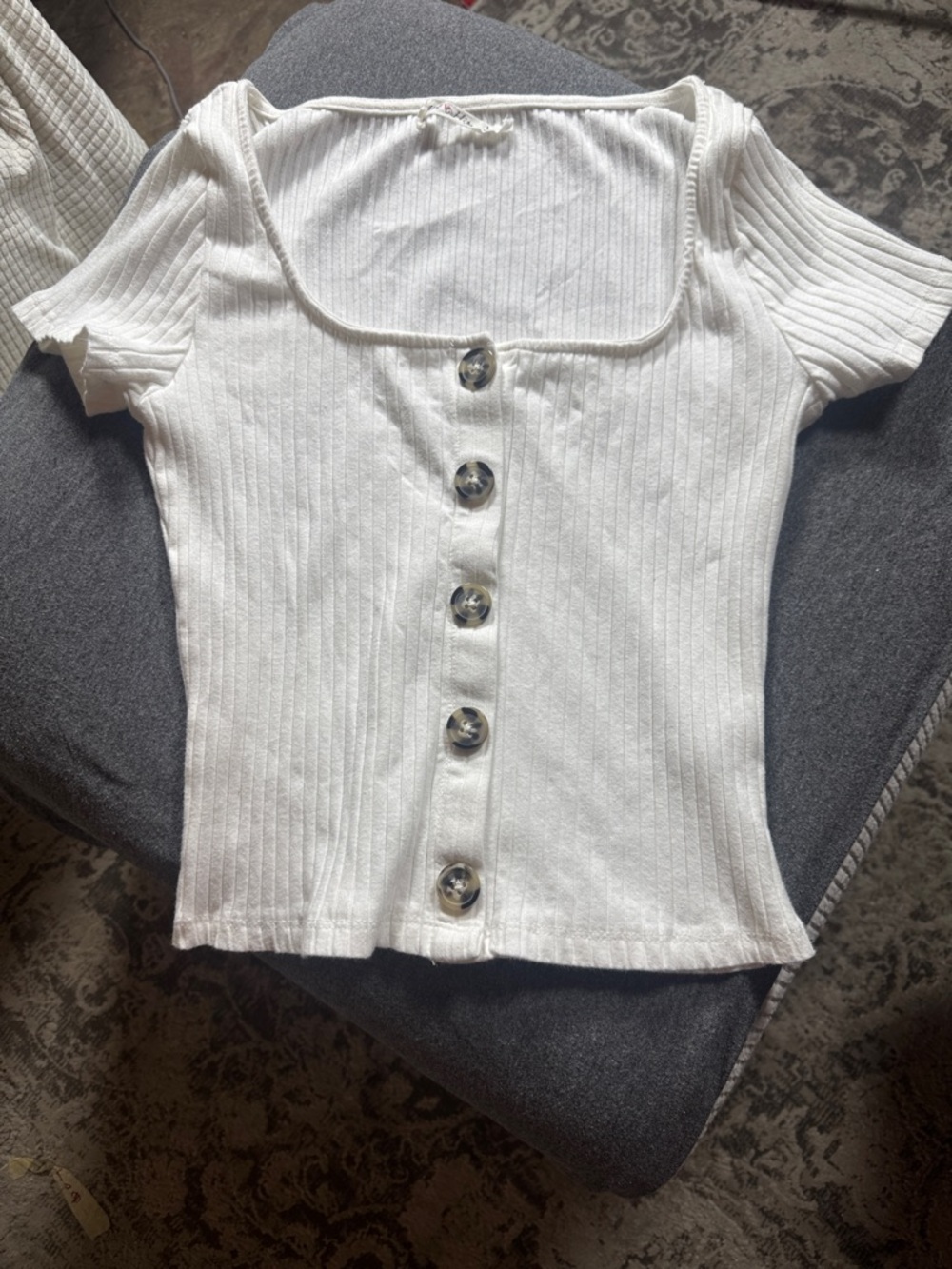 Heart & Hips White Ribbed Button-Front Scoop Crop Top